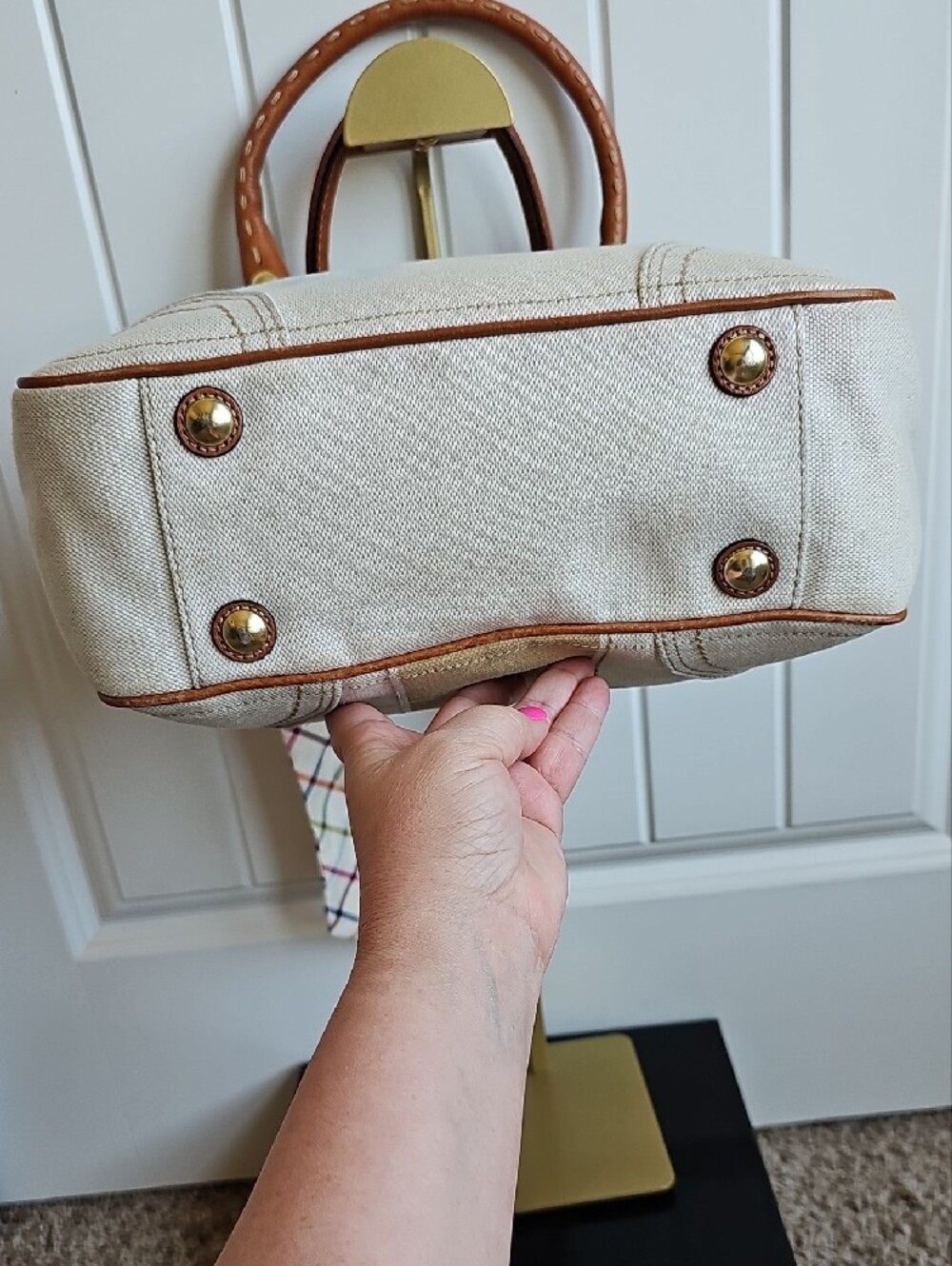 ​Coach 2007 Heritage Stripe Canvas Tattersall Tote Bag #11791 w/ Silk Scarf - Picture 9 of 15